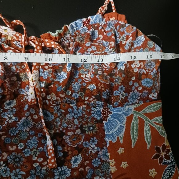 Bar III Sweetheart Neckline Brick Orange/Multi Floral Patchwork Mini Dress, M - Picture 12 of 14